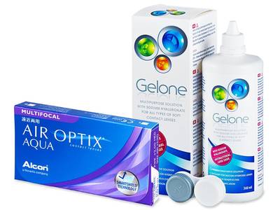 Air Optix Aqua Multifocal (6 лещи) + разтвор Gelone 360 мл. - По-старт дизайн