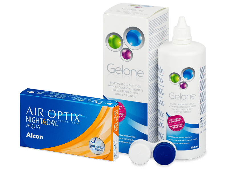 Air Optix Night and Day Aqua (6 лещи) + разтвор Gelone 360 ml - Пакет на оферта