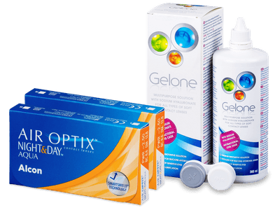 Air Optix Night and Day Aqua (2x3 лещи) + разтвор Gelone 360 мл.