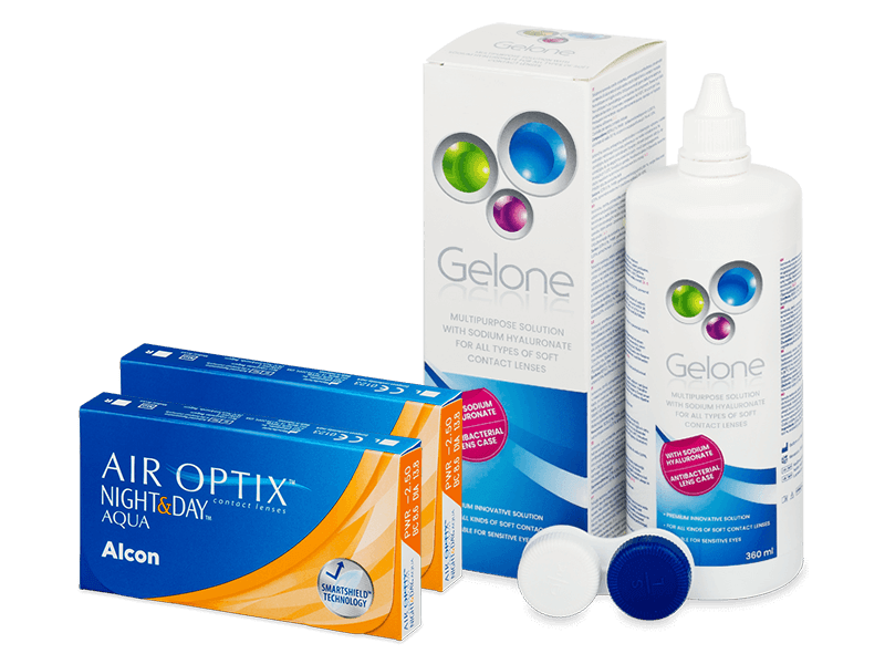 Air Optix Night and Day Aqua (2x3 лещи) + разтвор Gelone 360 ml - Пакет на оферта