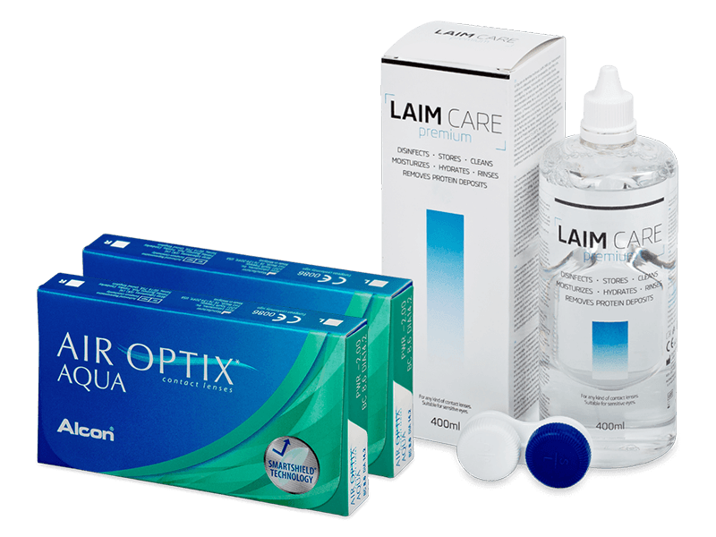 Air Optix Aqua (2x3 лещи) + разтвор Laim Care 400 ml - Пакет на оферта