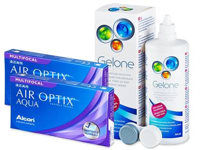 Air Optix Aqua Multifocal (2x3 лещи) + разтвор Gelone 360 мл. - По-старт дизайн