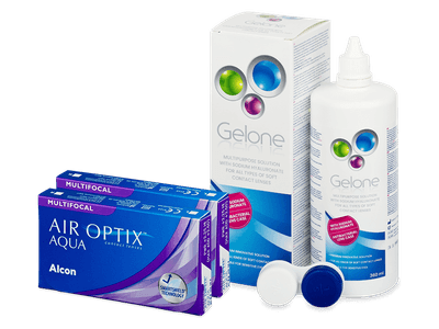 Air Optix Aqua Multifocal (2x3 лещи) + разтвор Gelone 360 ml