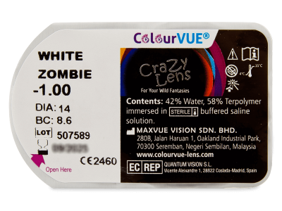 Бели Зомби (White Zombie) - ColourVUE Crazy Lens - с диоптър (2 лещи) - Преглед на блистер