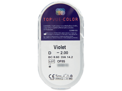 Violet - TopVue Color - с диоптър (2 лещи) - Преглед на блистер