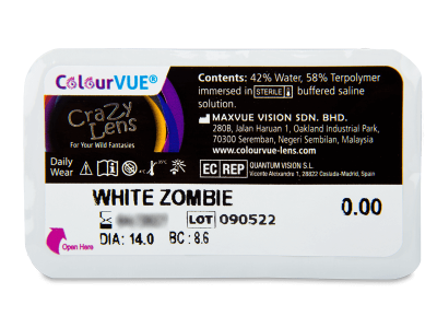 Бели Зомби (White Zombie) - ColourVUE Crazy Lens - еднодневни (2 лещи) - Преглед на блистер