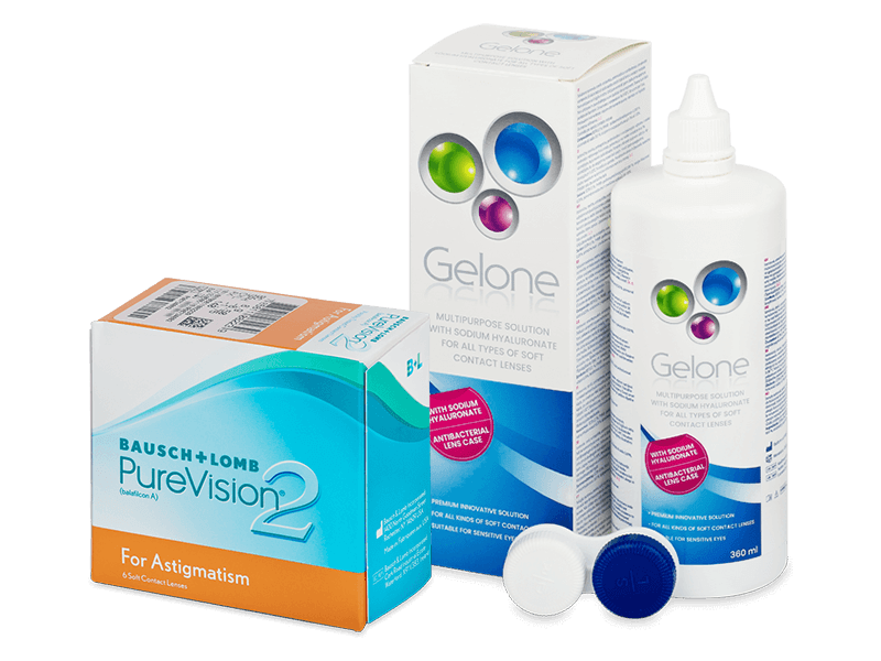 PureVision 2 for Astigmatism (6 лещи) + разтвор Gelone 360 ml - Пакет на оферта