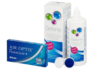 Air Optix plus HydraGlyde (6 лещи) + разтвор Gelone 360 ml - Пакет на оферта