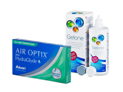 Air Optix plus HydraGlyde for Astigmatism (3 лещи) + разтвор Gelone 360 ml