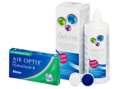 Air Optix plus HydraGlyde for Astigmatism (3 лещи) + разтвор Gelone 360 ml