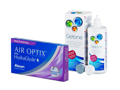 Air Optix plus HydraGlyde Multifocal (3 лещи) + разтвор Gelone 360 ml