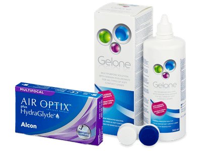 Air Optix plus HydraGlyde Multifocal (3 лещи) + разтвор Gelone 360 ml