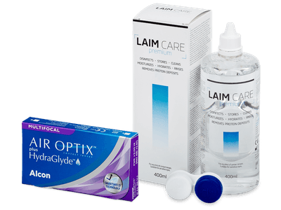 Air Optix plus HydraGlyde Multifocal (3 лещи) + разтвор Laim-Care 400 ml