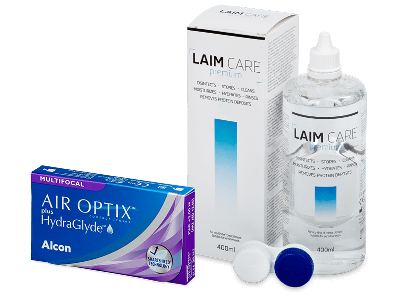Air Optix plus HydraGlyde Multifocal (3 лещи) + разтвор Laim-Care 400 ml - Пакет на оферта