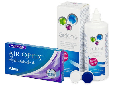 Air Optix plus HydraGlyde Multifocal (6 лещи) + разтвор Gelone 360 ml