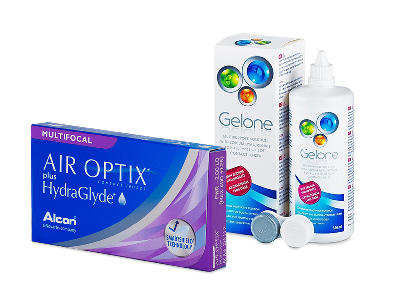 Air Optix plus HydraGlyde Multifocal (6 лещи) + разтвор Gelone 360 ml