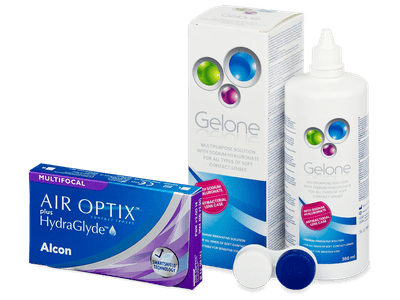 Air Optix plus HydraGlyde Multifocal (6 лещи) + разтвор Gelone 360 ml
