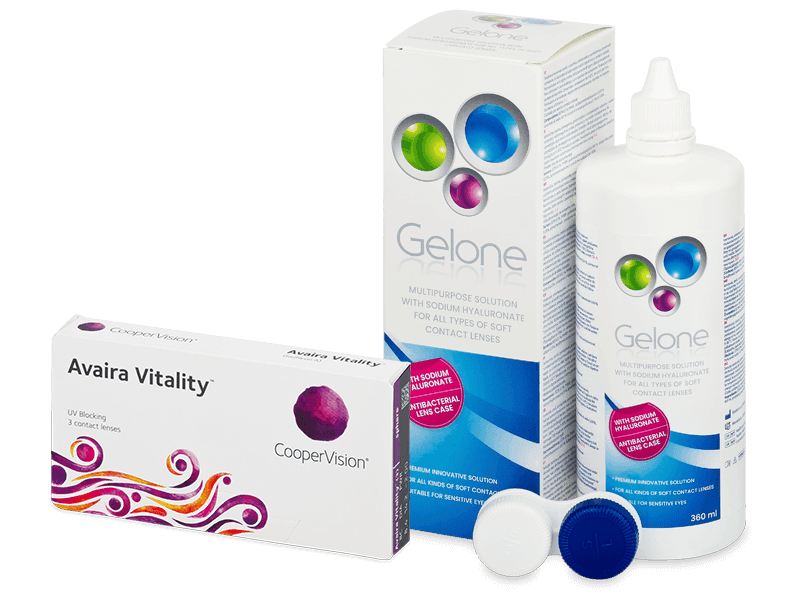 Avaira Vitality (3 лещи) + разтвор Gelone 360 ml - Пакет на оферта