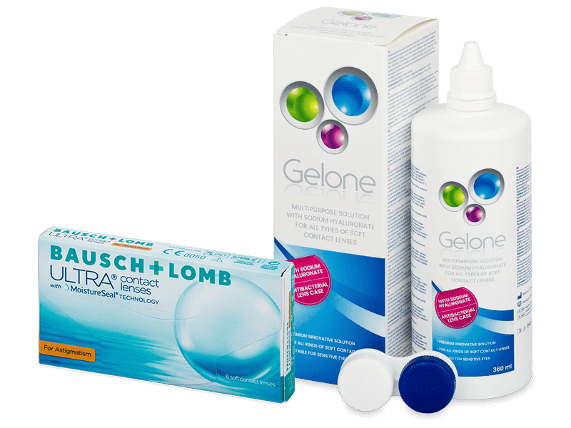 Bausch + Lomb ULTRA for Astigmatism (6 лещи) + разтвор Gelone 360 ml - Пакет на оферта