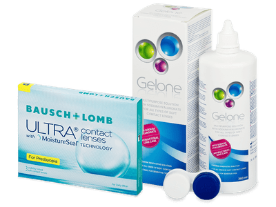 Bausch + Lomb ULTRA for Presbyopia (3 лещи) + разтвор Gelone 360 ml - Пакет на оферта