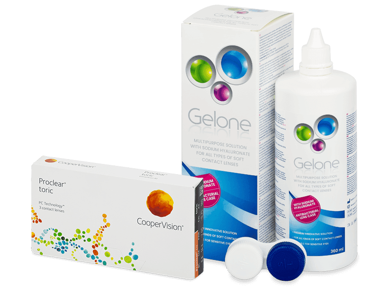 Proclear Toric (3 лещи) + разтвор Gelone 360 ml - Пакет на оферта