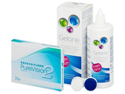 PureVision 2 (3 лещи) + разтвор Gelone 360 ml - Пакет на оферта
