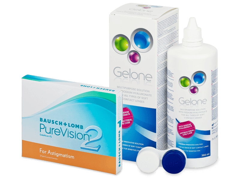 PureVision 2 for Astigmatism (3 лещи) + разтвор Gelone 360 ml - Пакет на оферта