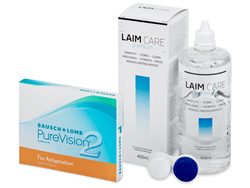 PureVision 2 for Astigmatism (3 лещи) + разтвор Laim Care 400 ml - Пакет на оферта