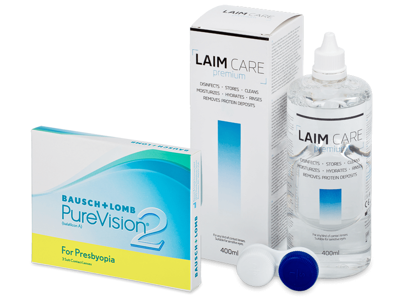 PureVision 2 for Presbyopia (3 лещи) + разтвор Laim-Care 400 ml - Пакет на оферта