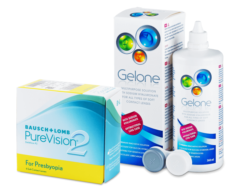 PureVision 2 for Presbyopia (6 лещи) + разтвор Gelone 360 ml - Пакет на оферта