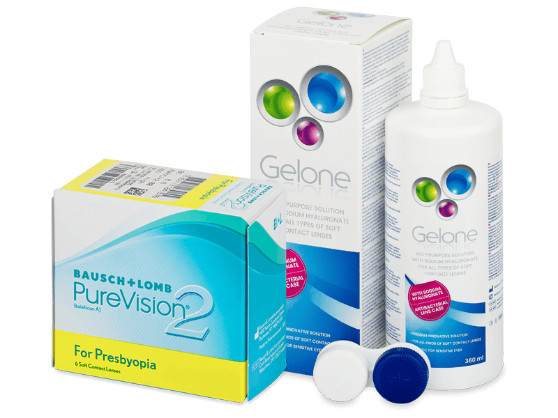 PureVision 2 for Presbyopia (6 лещи) + разтвор Gelone 360 ml - Пакет на оферта