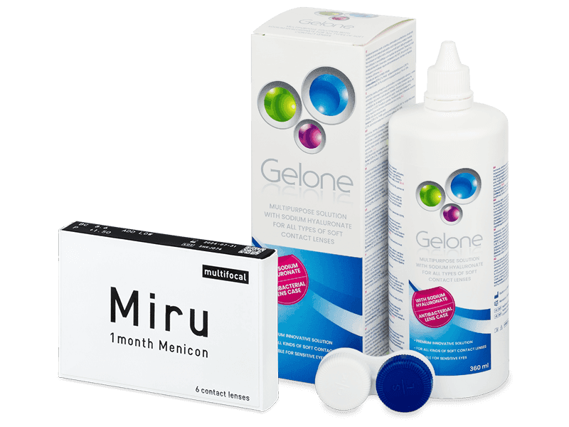 Miru 1month Menicon multifocal (6 лещи) + разтвор Gelone 360 ml - Пакет на оферта