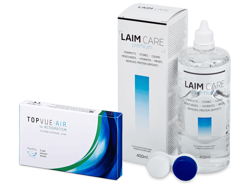 TopVue Air for Astigmatism (3 лещи) + разтвор Laim Care 400 ml - Пакет на оферта