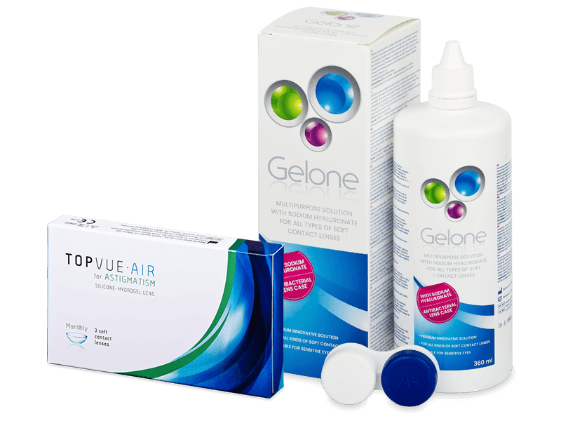 TopVue Air for Astigmatism (3 лещи) + разтвор Gelone 360 ml - Пакет на оферта