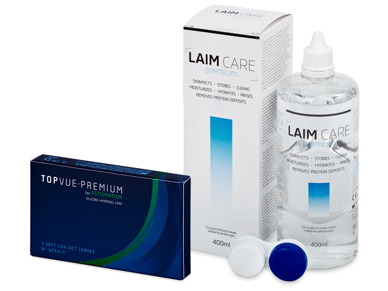 TopVue Premium for Astigmatism (3 лещи) + разтвор Laim-Care 400 мл - Пакет на оферта