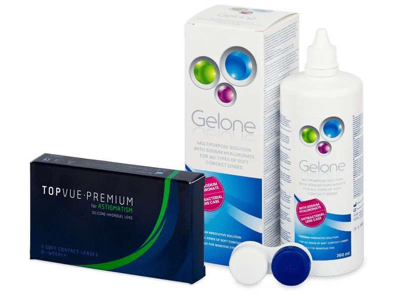 TopVue Premium for Astigmatism (3 лещи) + разтвор Gelone 360 ml - Пакет на оферта