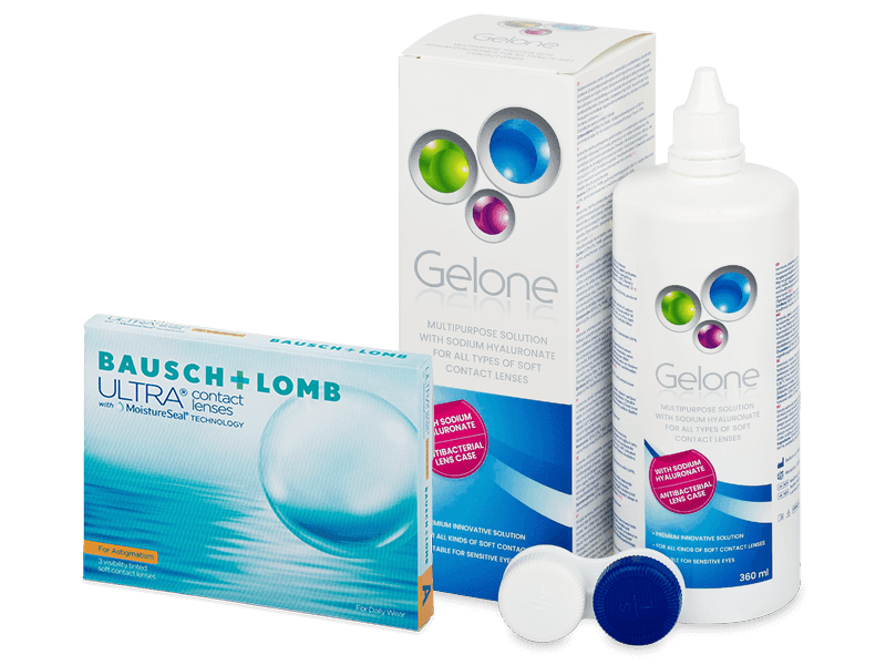 Bausch + Lomb ULTRA for Astigmatism (3 лещи) + разтвор Gelone 360 ml - Пакет на оферта