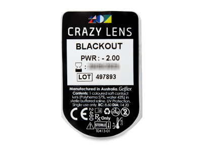 CRAZY LENS - Black Out - дневни с диоптър (2 лещи) - Преглед на блистер