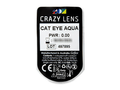 CRAZY LENS - Cat Eye Aqua - дневни без диоптър (2 лещи) - Преглед на блистер