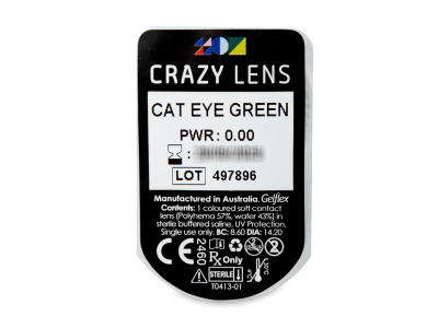 CRAZY LENS - Cat Eye Green - дневни без диоптър (2 лещи) - Преглед на блистер