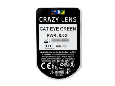 CRAZY LENS - Cat Eye Green - дневни без диоптър (2 лещи) - Преглед на блистер