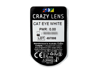CRAZY LENS - Cat Eye White - дневни без диоптър (2 лещи) - Преглед на блистер
