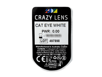 CRAZY LENS - Cat Eye White - дневни без диоптър (2 лещи) - Преглед на блистер