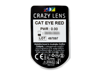 CRAZY LENS - Cat Eye Red - дневни без диоптър (2 лещи) - Преглед на блистер