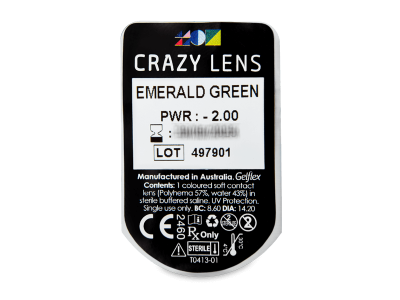 CRAZY LENS - Emerald Green - дневни с диоптър (2 лещи) - Преглед на блистер