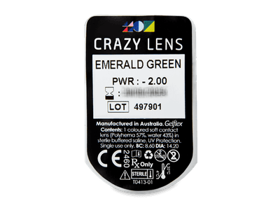 CRAZY LENS - Emerald Green - дневни с диоптър (2 лещи) - Преглед на блистер