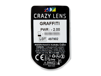CRAZY LENS - Graffiti - дневни с диоптър (2 лещи) - Преглед на блистер