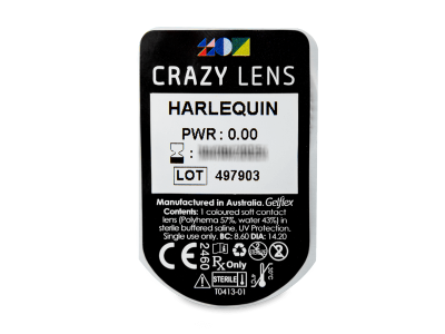 CRAZY LENS - Harlequin - дневни без диоптър (2 лещи) - Преглед на блистер
