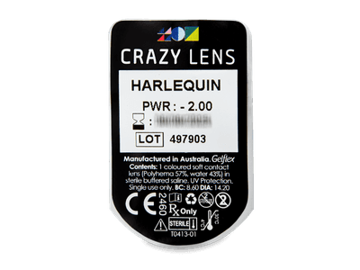 CRAZY LENS - Harlequin - дневни с диоптър (2 лещи) - Преглед на блистер