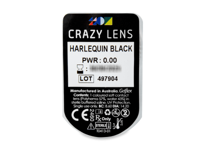 CRAZY LENS - Harlequin Black - дневни без диоптър (2 лещи) - Преглед на блистер